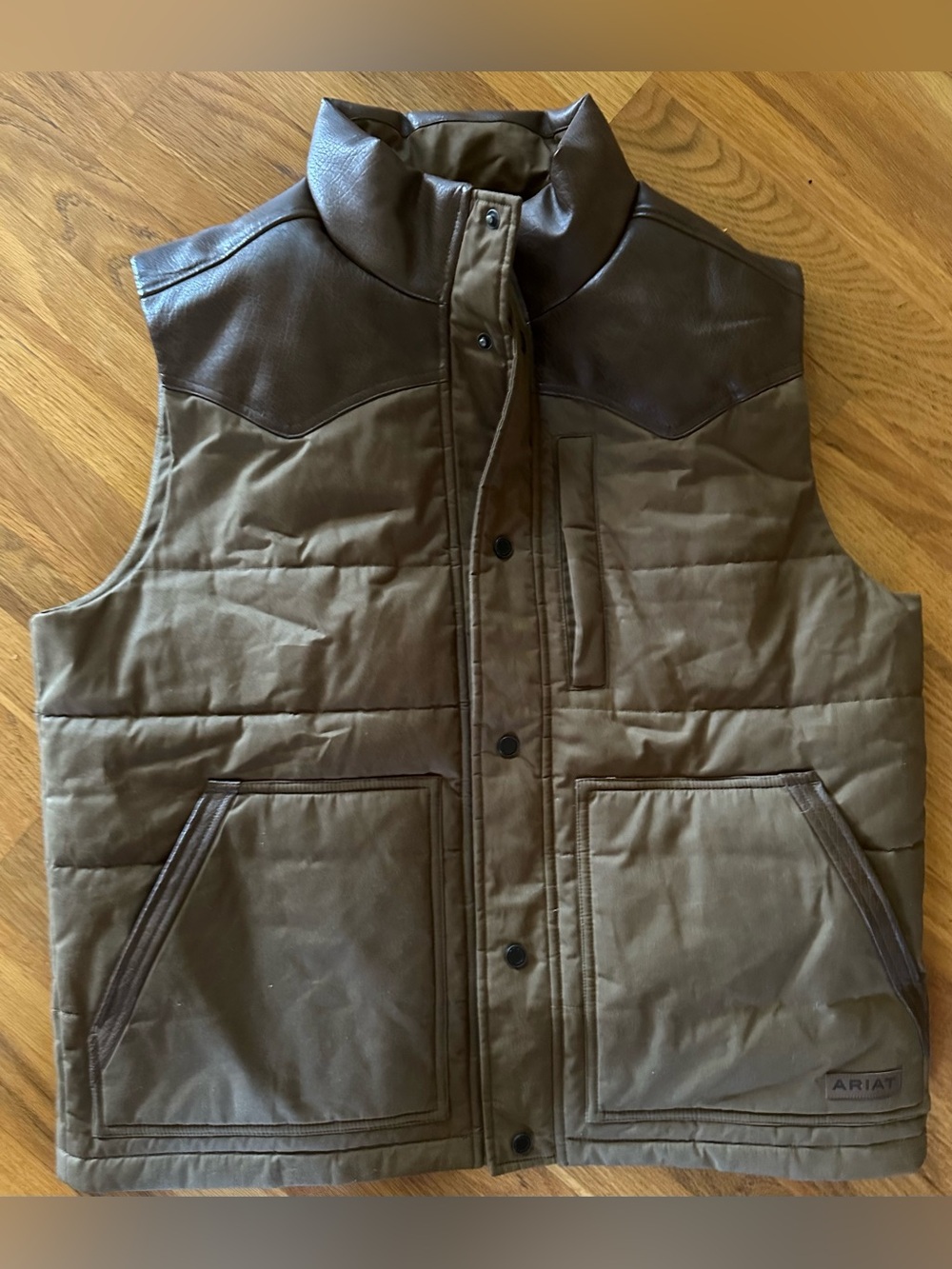 Ariat Brown Quilted Vest with Dark Brown Leather Yoke